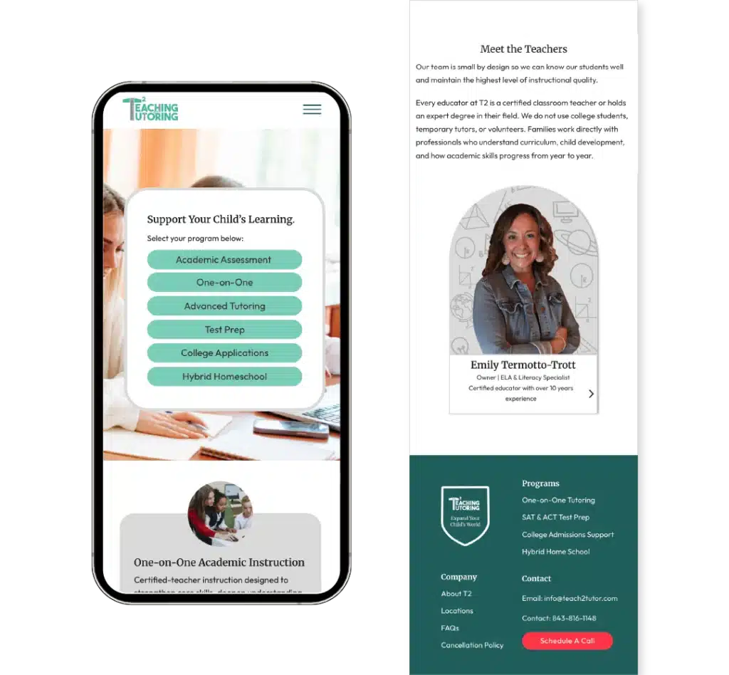 A picture showing a website showcase of a Tutoring and Hybrid Homeschool Business