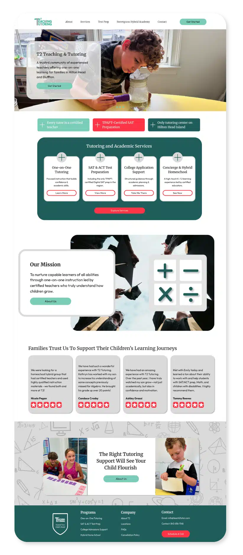 A picture showing a website showcase of a Tutoring and Hybrid Homeschool Business